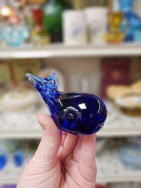 Vintage Handblown Cobalt Blue Glass Whale Figurine Nautical Coastal Grandmacore